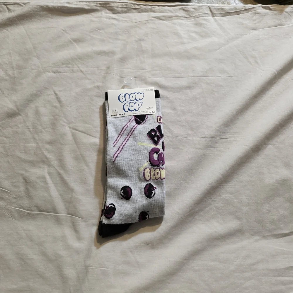 Novelty Charm Blow pop Colors Gray and Purple. Socks Size 6-12